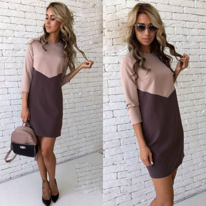 Online discount shop Australia - Elegant White Black Patchwork Office Dress Women Autumn Fashion Casual There Quarter Sleeve OL Tunic Dresses Ladies robe femme