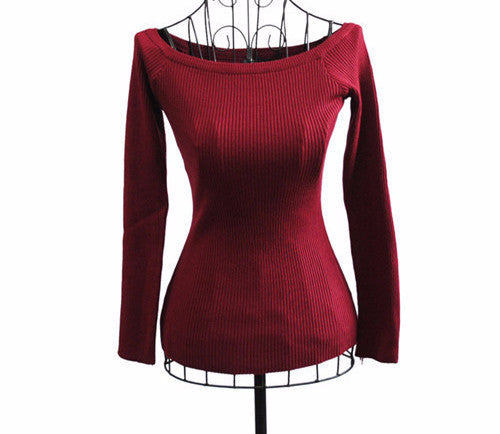 and Women Basic Pullover Sweaters female slit neckline Strapless Sweater thickening sweater top thread slim
