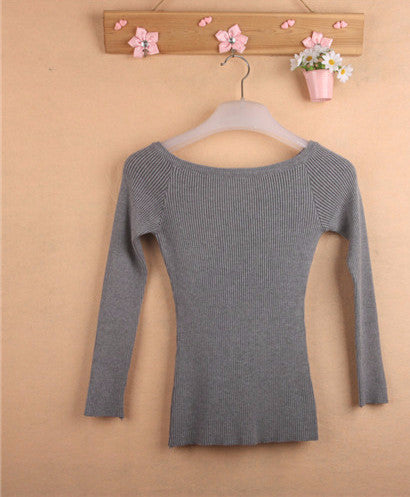 and Women Basic Pullover Sweaters female slit neckline Strapless Sweater thickening sweater top thread slim