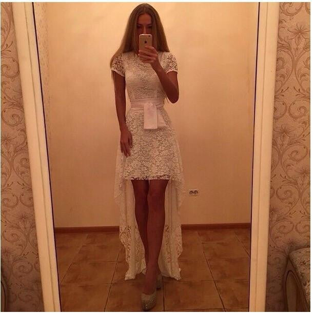 Women Fashion Summer Dress Asymmetrical Patchwork Dress Hollow Out Short Sleeve O Neck Lace Maxi Dresses