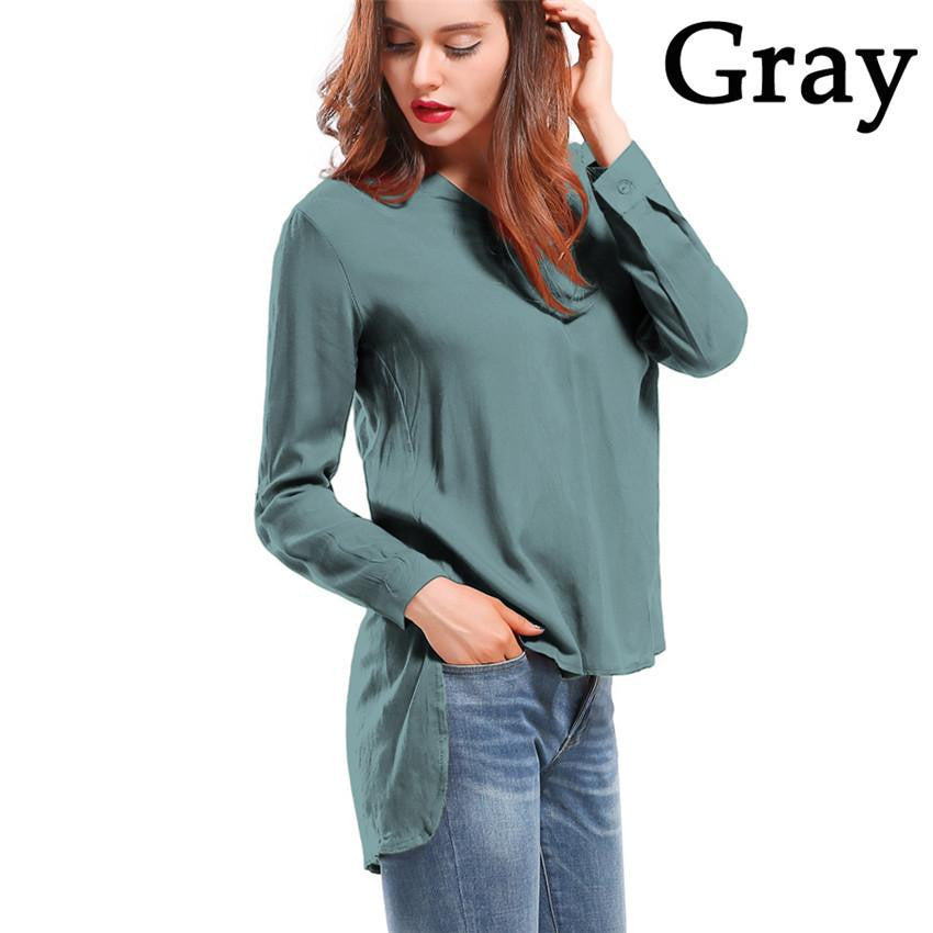 Women Blouses Long sleeve Shirts Solid V-neck Cotton Vintage Shirt Wild Casual Streetwear Loose Tops Women Plus Size Blouse