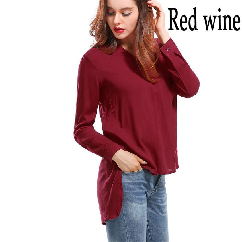 Women Blouses Long sleeve Shirts Solid V-neck Cotton Vintage Shirt Wild Casual Streetwear Loose Tops Women Plus Size Blouse