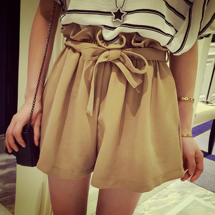 Online discount shop Australia - Fashion Women High Waist Elastic Loose Shorts With Belt Black Khaki White Brand shorts