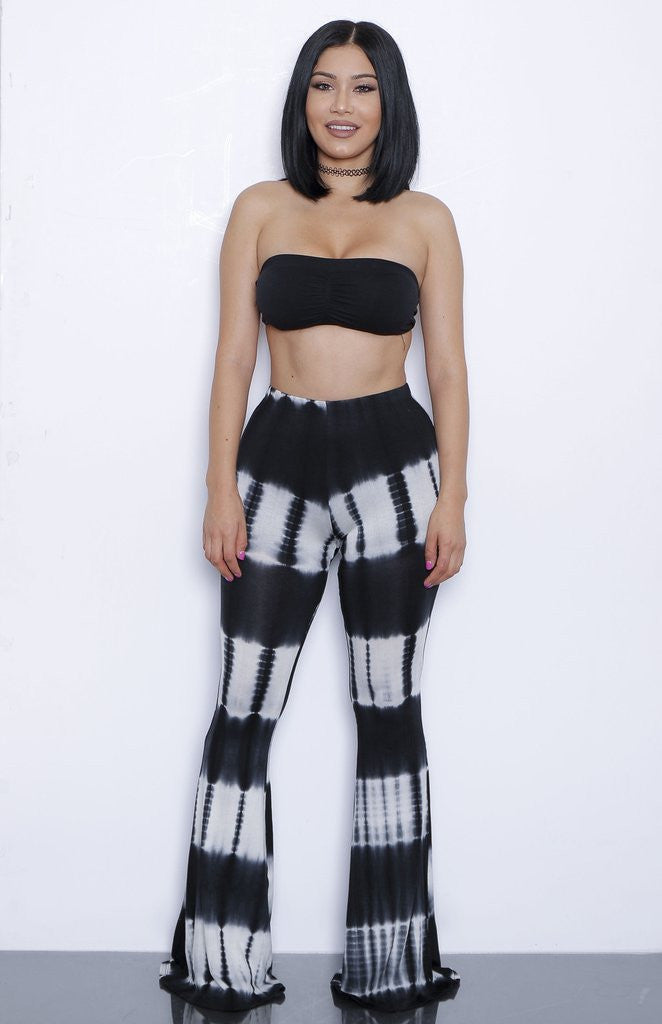 Online discount shop Australia - European and American Style Tie Dye Flared Trousers High Waist Wide Leg Long Pants Trousers with Crop Top 2-piece Set
