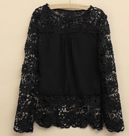 Plus Size 4XL 5XL women long-sleeved chiffon flower Lace Blouse Shirt Crochet Tops