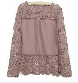 Plus Size 4XL 5XL women long-sleeved chiffon flower Lace Blouse Shirt Crochet Tops