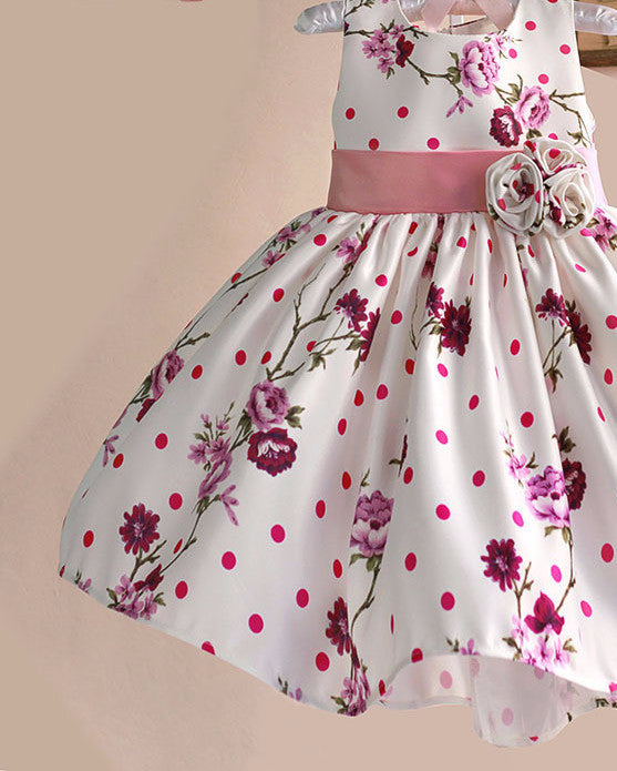 Girls Dress Rose Floral Tribute Silk Kids Dresses for Girls Birthday Party Size 1-6T