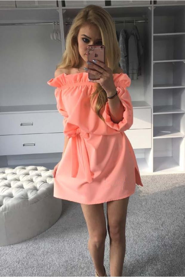 Summer Candy Colors Dress Women's Sundress Slash Neck Bandage Side Split Solid Mini Dress With Belt Beach Party Dress LX125