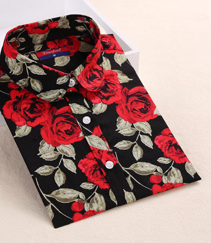 Online discount shop Australia - Floral Women Shirts Long Sleeve Shirt Women Tops Cotton Turn-down Collar Casual Blouse Womens Tops