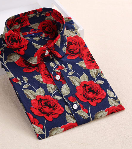 Online discount shop Australia - Floral Women Shirts Long Sleeve Shirt Women Tops Cotton Turn-down Collar Casual Blouse Womens Tops