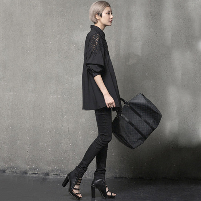 Lace Stitching Slim Shirt and Blouse Lantern Sleeve Loose Korean Hollow Out Female Tops Shirt Blouse