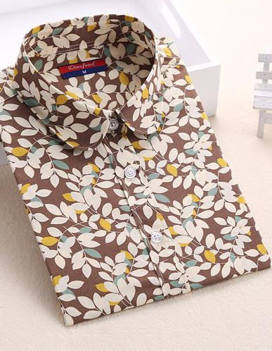 Vintage Women Shirts Long Sleeves Cotton Blouses Turn Down Collar Floral Shirts Fashion Women Shirt Tops