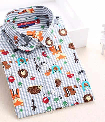 Vintage Women Shirts Long Sleeves Cotton Blouses Turn Down Collar Floral Shirts Fashion Women Shirt Tops