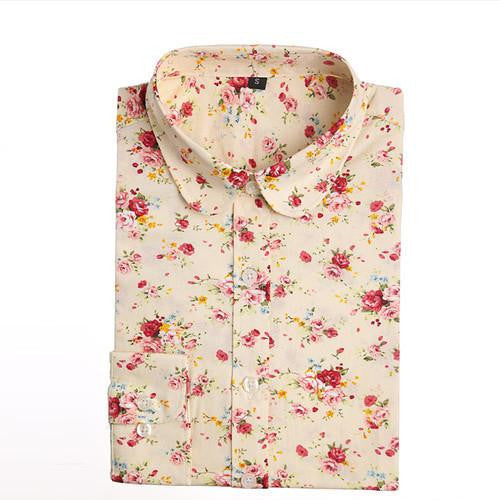 Vintage Women Shirts Long Sleeves Cotton Blouses Turn Down Collar Floral Shirts Fashion Women Shirt Tops