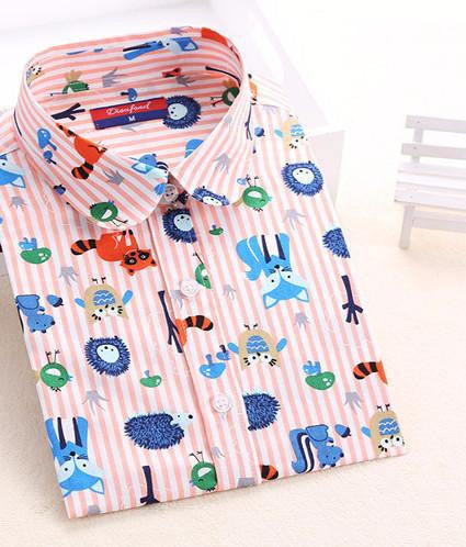 Vintage Women Shirts Long Sleeves Cotton Blouses Turn Down Collar Floral Shirts Fashion Women Shirt Tops