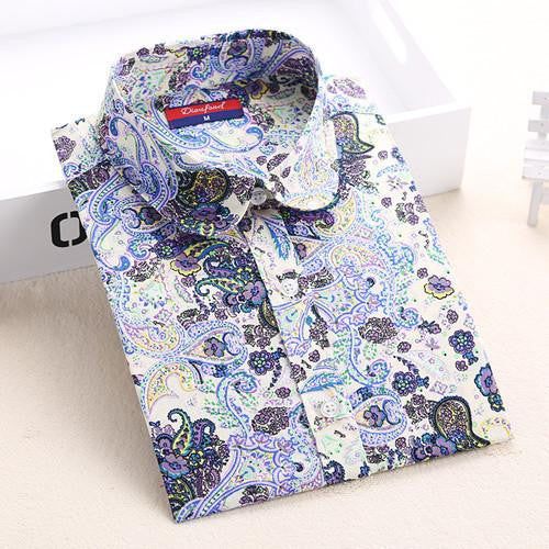 Vintage Women Shirts Long Sleeves Cotton Blouses Turn Down Collar Floral Shirts Fashion Women Shirt Tops