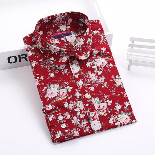 Vintage Women Shirts Long Sleeves Cotton Blouses Turn Down Collar Floral Shirts Fashion Women Shirt Tops
