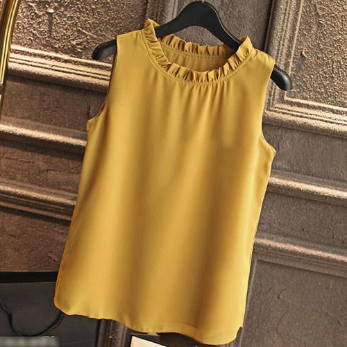 Shirt Women Chiffon Tops White Sleeveless Blouses For Women Clothes Ruffle Elegant Vintage Feminine Shirts T098