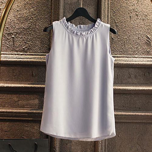 Shirt Women Chiffon Tops White Sleeveless Blouses For Women Clothes Ruffle Elegant Vintage Feminine Shirts T098