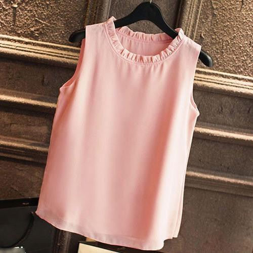 Shirt Women Chiffon Tops White Sleeveless Blouses For Women Clothes Ruffle Elegant Vintage Feminine Shirts T098