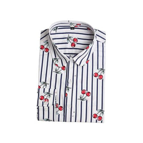 Women Cherry Blouses Long Sleeve Shirt Turn Down Collar Floral Blouse Women And Blouses Fashion