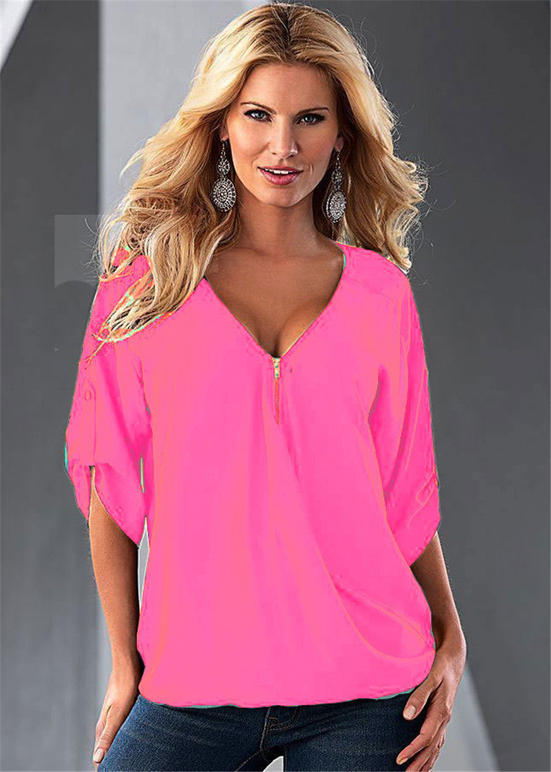 Online discount shop Australia - Casual Women Elegant Sexy V-Neck Solid Long-Sleeve Shirt Top Blouse Party Clothing