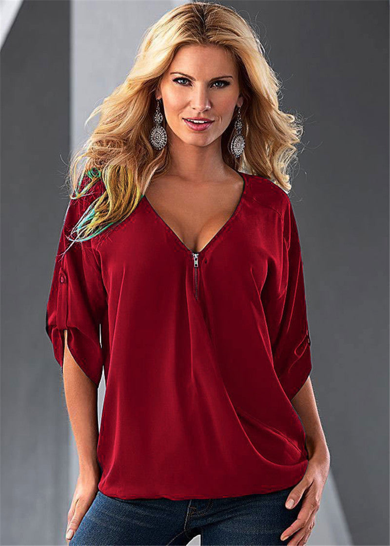 Online discount shop Australia - Casual Women Elegant Sexy V-Neck Solid Long-Sleeve Shirt Top Blouse Party Clothing