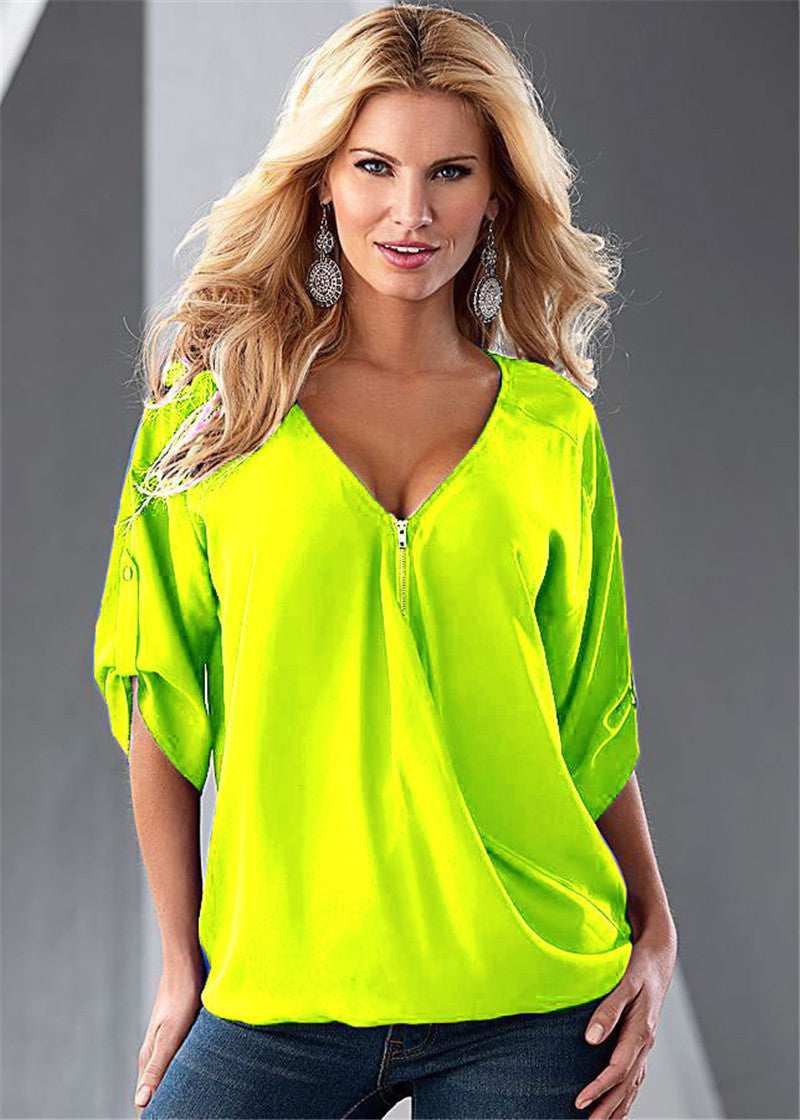 Online discount shop Australia - Casual Women Elegant Sexy V-Neck Solid Long-Sleeve Shirt Top Blouse Party Clothing