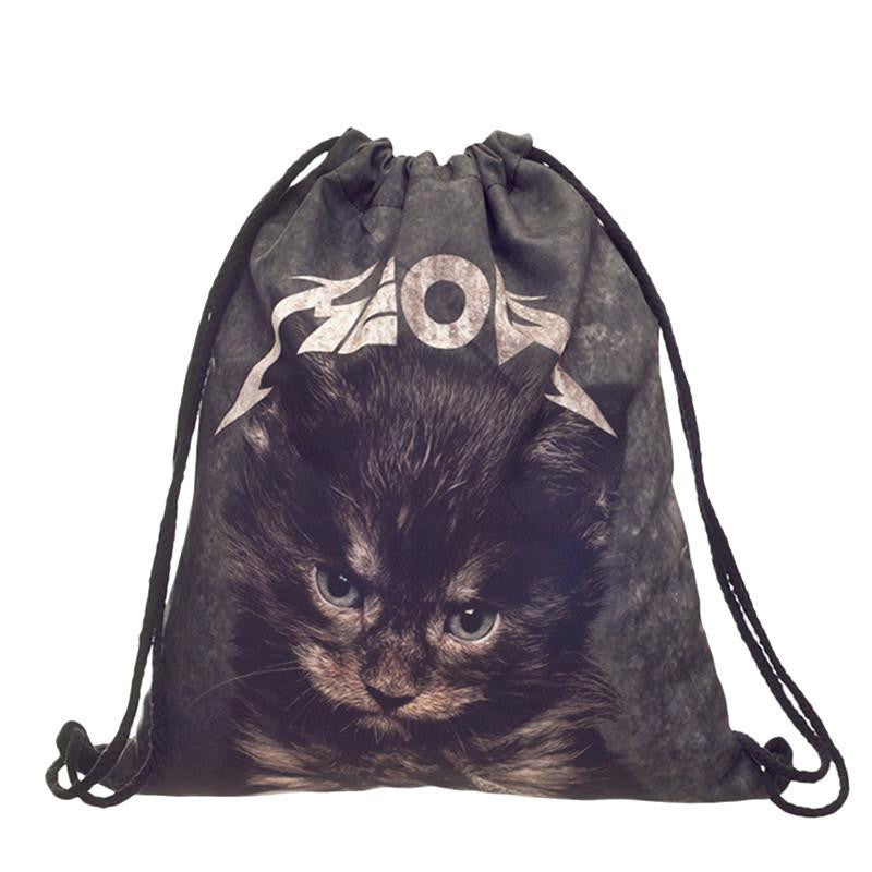 Storage Bag 3D Cat Printed Fashion Women Drawstring Shopping Bag 30*39cm/11.8*15.4'' 1PCS/Lot