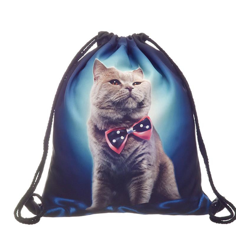 Storage Bag 3D Cat Printed Fashion Women Drawstring Shopping Bag 30*39cm/11.8*15.4'' 1PCS/Lot