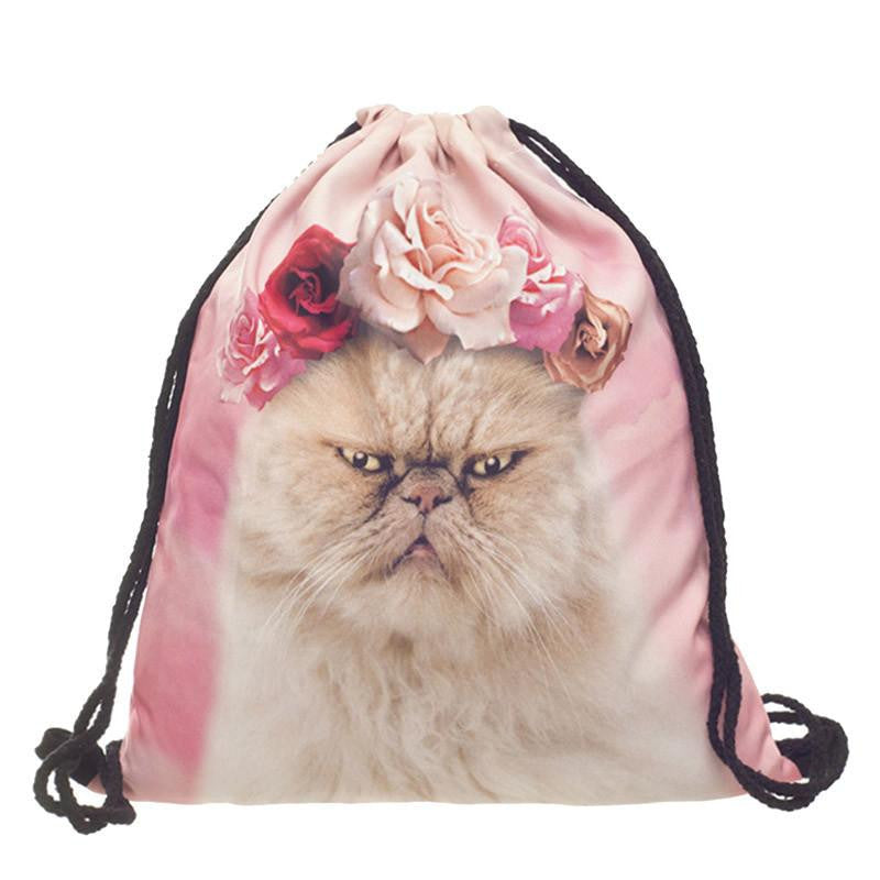 Storage Bag 3D Cat Printed Fashion Women Drawstring Shopping Bag 30*39cm/11.8*15.4'' 1PCS/Lot