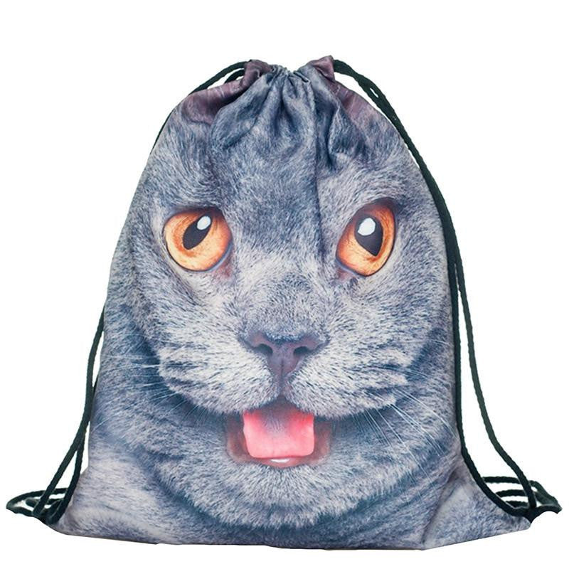 Storage Bag 3D Cat Printed Fashion Women Drawstring Shopping Bag 30*39cm/11.8*15.4'' 1PCS/Lot