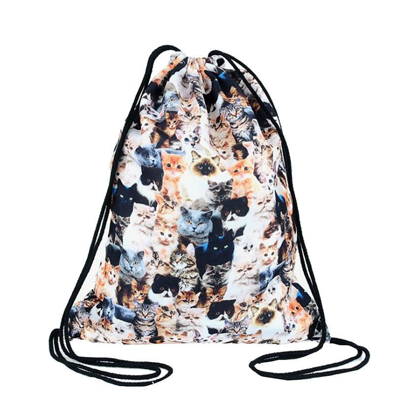 Storage Bag 3D Cat Printed Fashion Women Drawstring Shopping Bag 30*39cm/11.8*15.4'' 1PCS/Lot