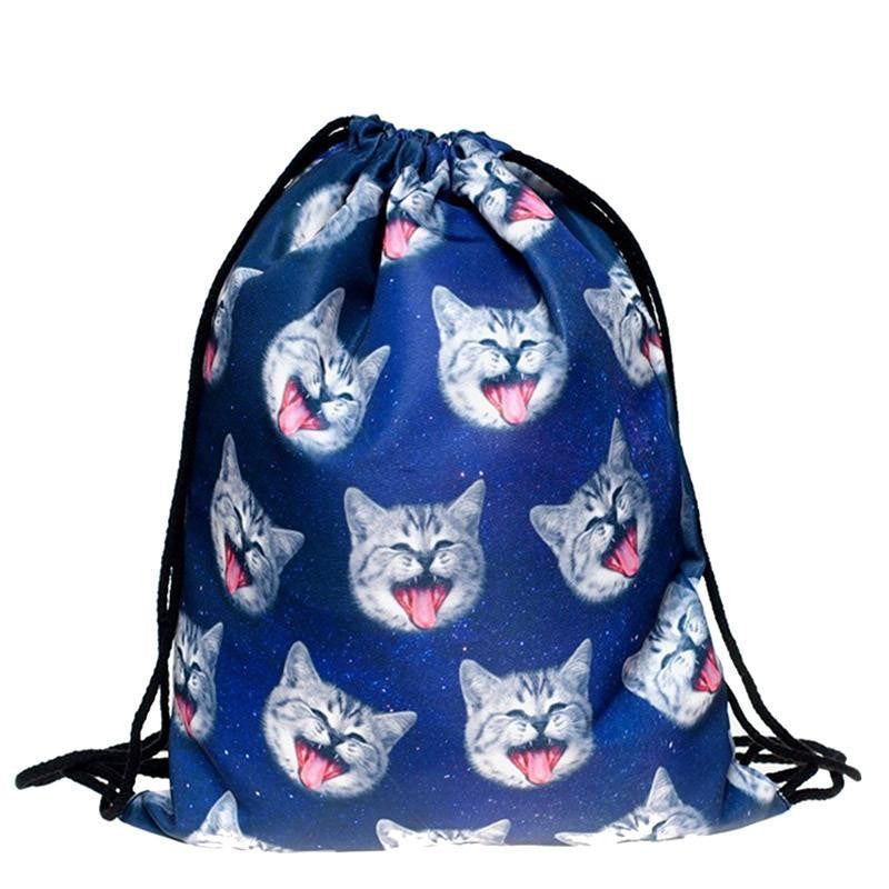 Storage Bag 3D Cat Printed Fashion Women Drawstring Shopping Bag 30*39cm/11.8*15.4'' 1PCS/Lot