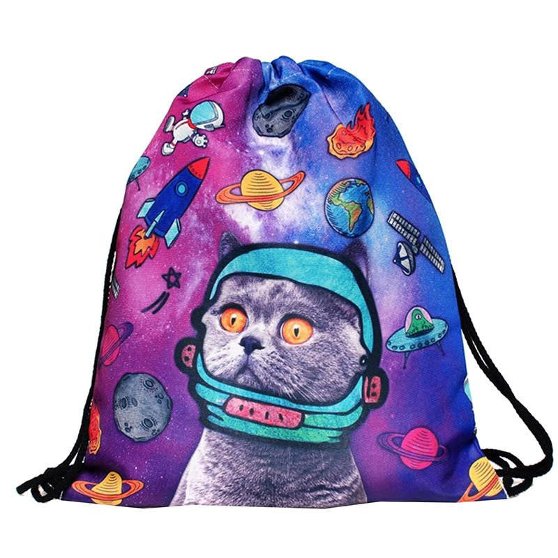 Storage Bag 3D Cat Printed Fashion Women Drawstring Shopping Bag 30*39cm/11.8*15.4'' 1PCS/Lot