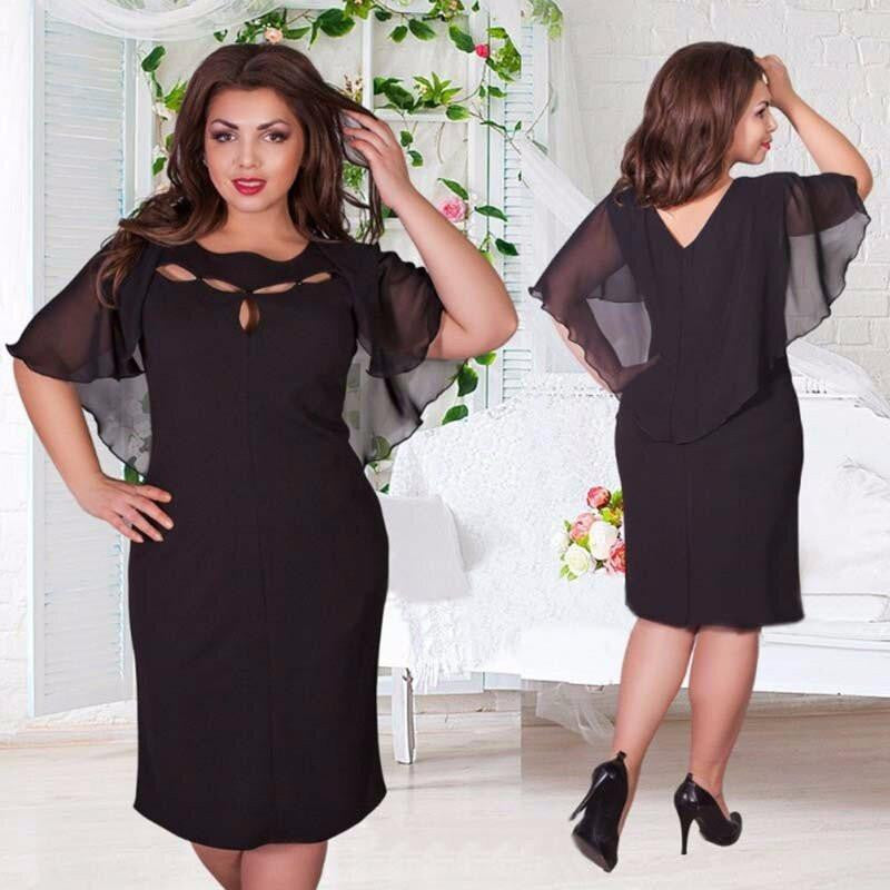 Vintage Women Hollow Out Cape Red Black Blue Party Dress Short Sleeve Clubwear Beach Dresses Large Size Vestidos