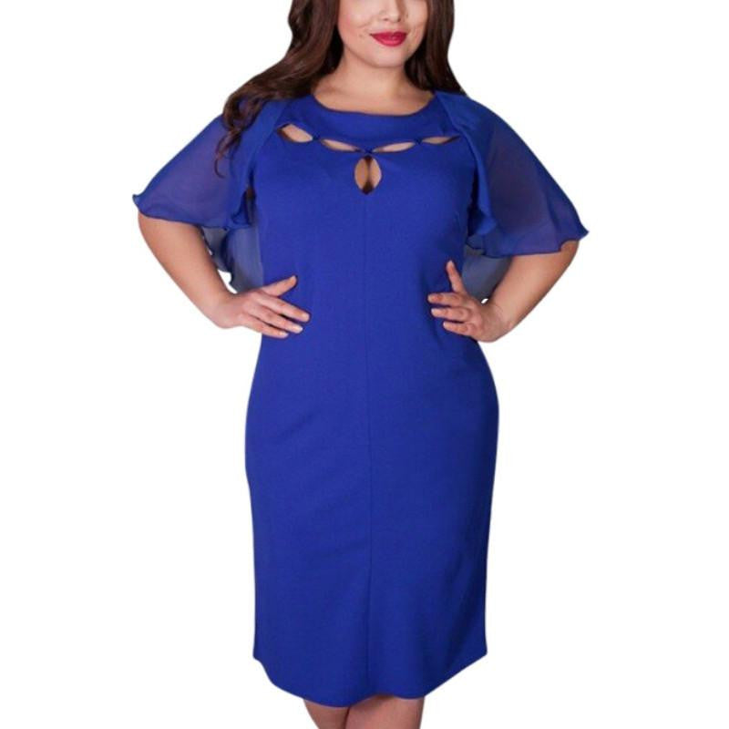 Vintage Women Hollow Out Cape Red Black Blue Party Dress Short Sleeve Clubwear Beach Dresses Large Size Vestidos