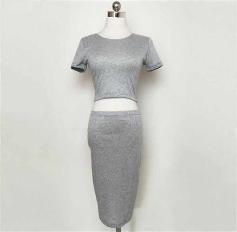 Summer Women's Club Dress Two Piece Outfits Bodycon Midi Dress Grey Color S-L Sizes Dress Set Vestidos De Mujer