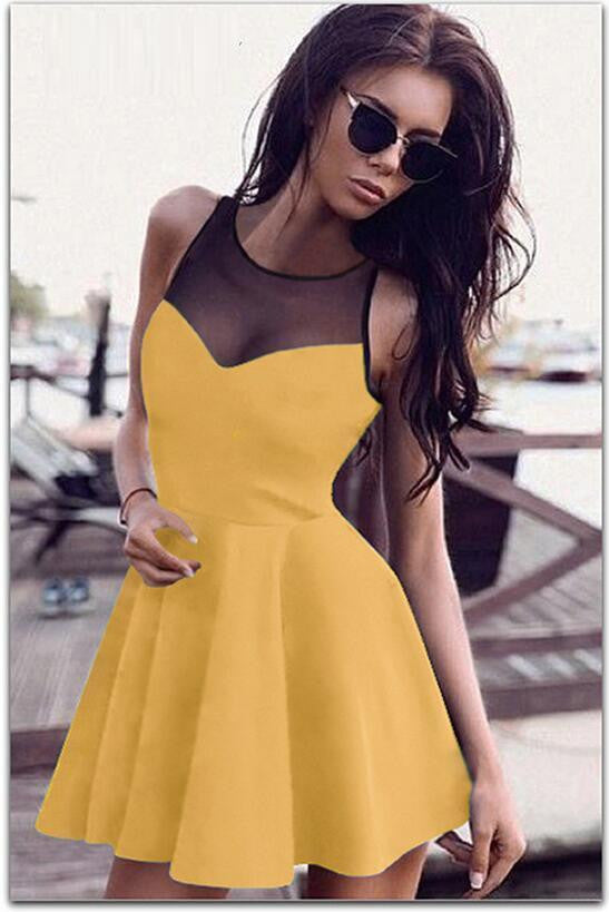 women Style summer dress short sleeveless mesh party dresses sexy A-Line Dresses