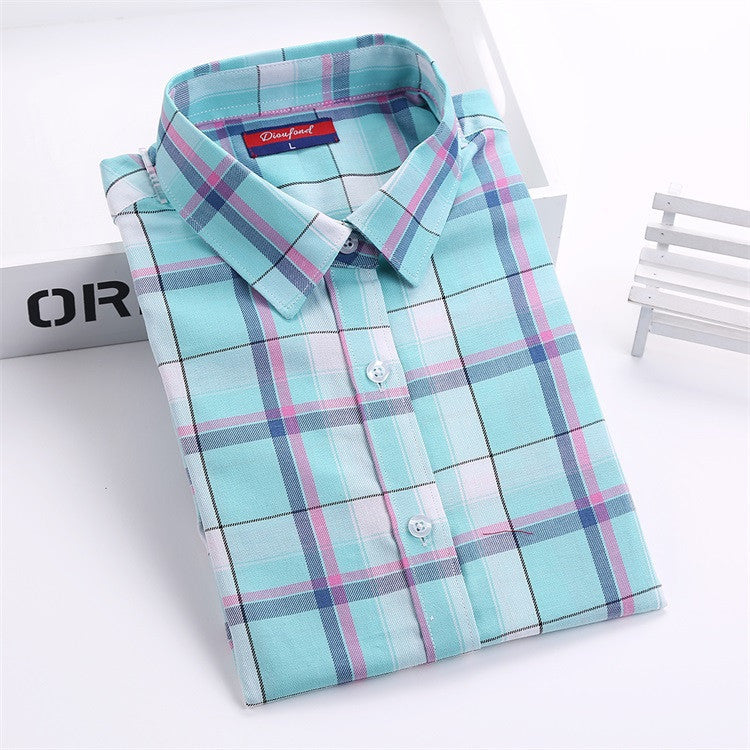 Online discount shop Australia - Cotton Plaid Shirts Women Blouses Long Sleeve Ladies Office Tops Flannel Shirt Plus Size Clothing For Women