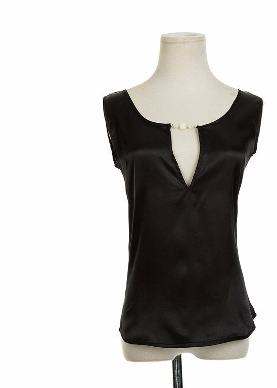 Online discount shop Australia - Blouses Sexy Beading V Collar Women Top Tees Crochet Solid Shoulder Sleeveless Loose Female Shirts S M L XL XXL XXXL