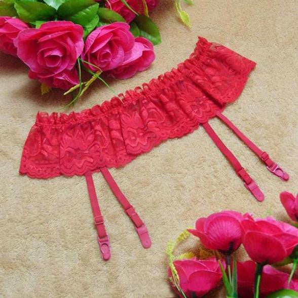 Online discount shop Australia - 4 Colors Women's Lace Dual Layer Suspender G-String Hold Stocking Garter Belts