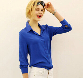 Online discount shop Australia - Loose Solid Color Long Sleeve Chiffon Women Blouse White Black Blue Women Chiffon Blouse V-neck Shirt Tops