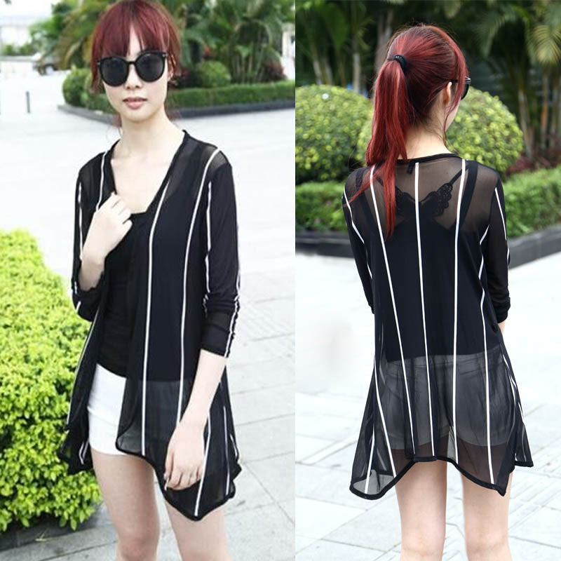 Online discount shop Australia - Fashion Women Stripe Printed Gauze Blouses Kimono Cardigan Coat Jacket Brand Designer