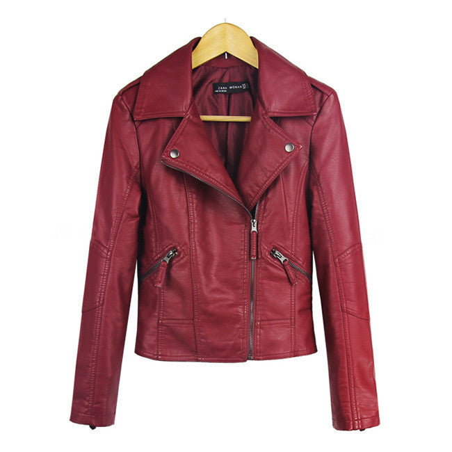 Red Leather Jacket Women Fashion Long Sleeve Slim Short Coats Black PU Motorcycle Jacket Plus Size 3XL
