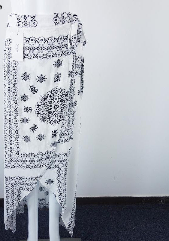 Online discount shop Australia - Boho print bow asymmetrical women skirt long style beach maxi skirt Vintage cotton loose flare skirts new