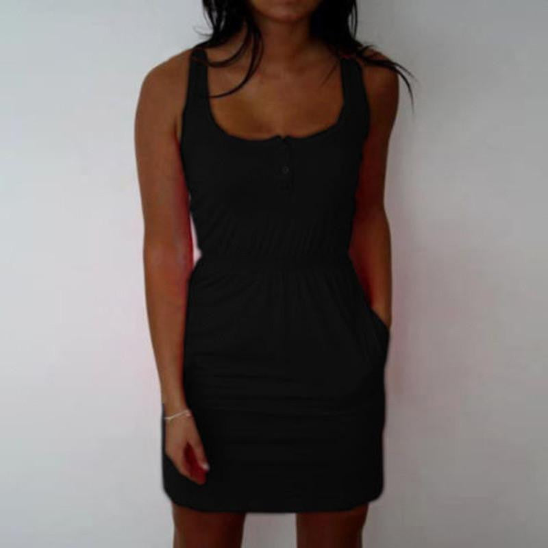 Women Candy Color Low Cut Buttons Pleated Waist Tank Dress Summer Arrival Women Plus Size 5XL Dress X0155