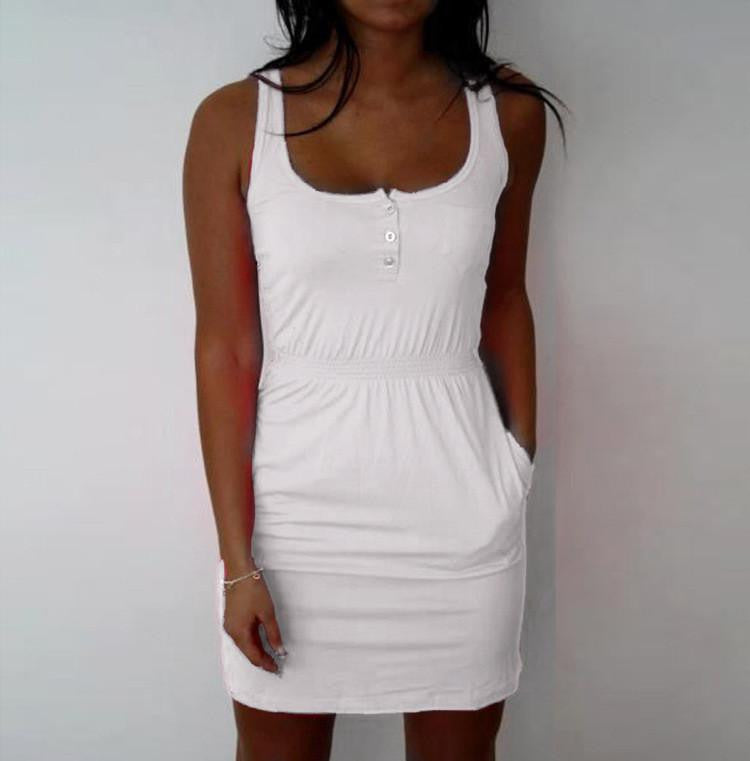 Women Candy Color Low Cut Buttons Pleated Waist Tank Dress Summer Arrival Women Plus Size 5XL Dress X0155