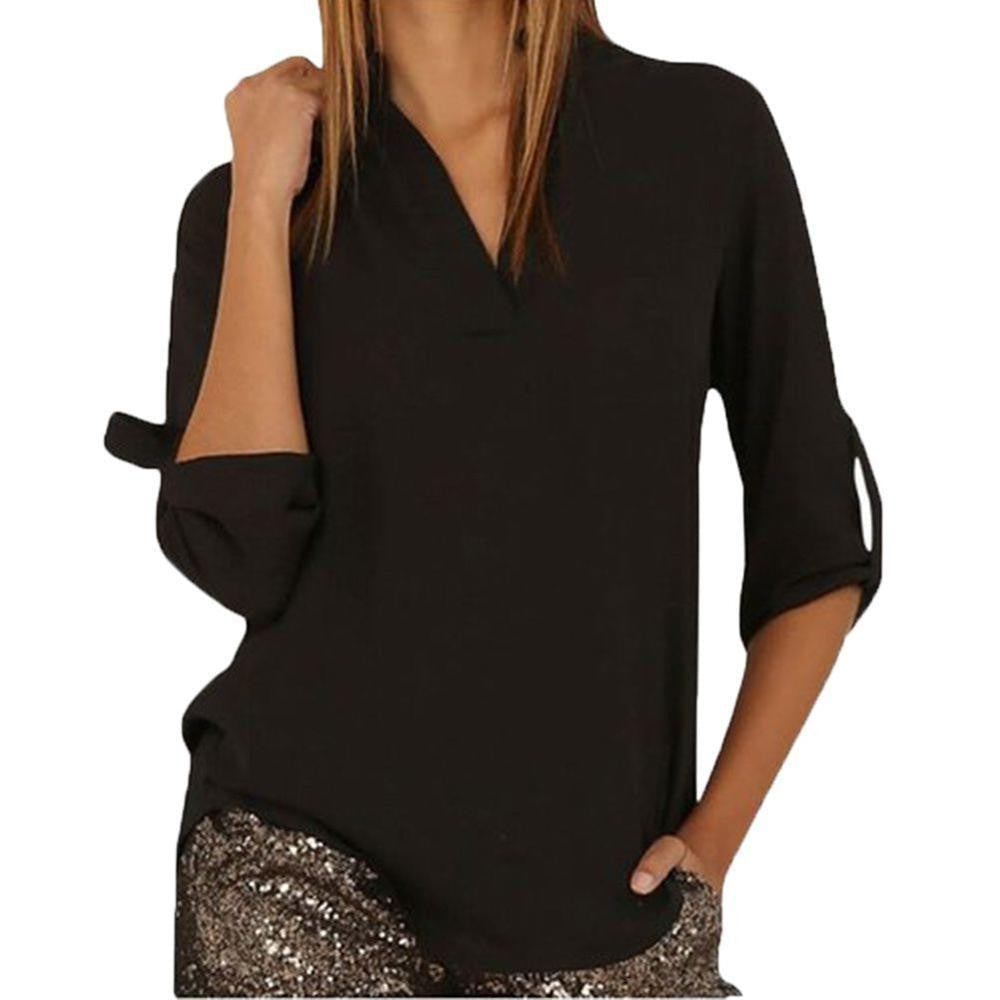 Women Blouses Cross Front Split Back Chiffon Blouse Long Sleeve Ladies Tops Shirts Plus Size