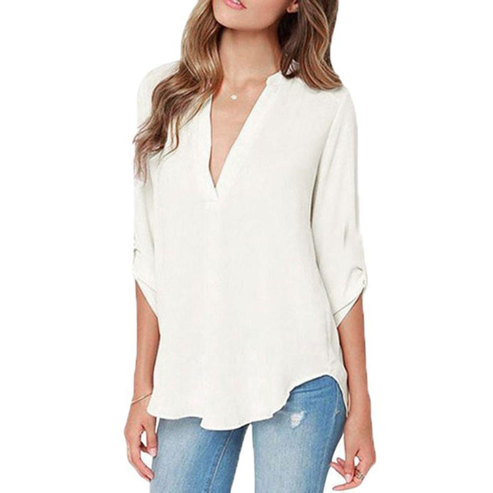 Women Blouses Cross Front Split Back Chiffon Blouse Long Sleeve Ladies Tops Shirts Plus Size